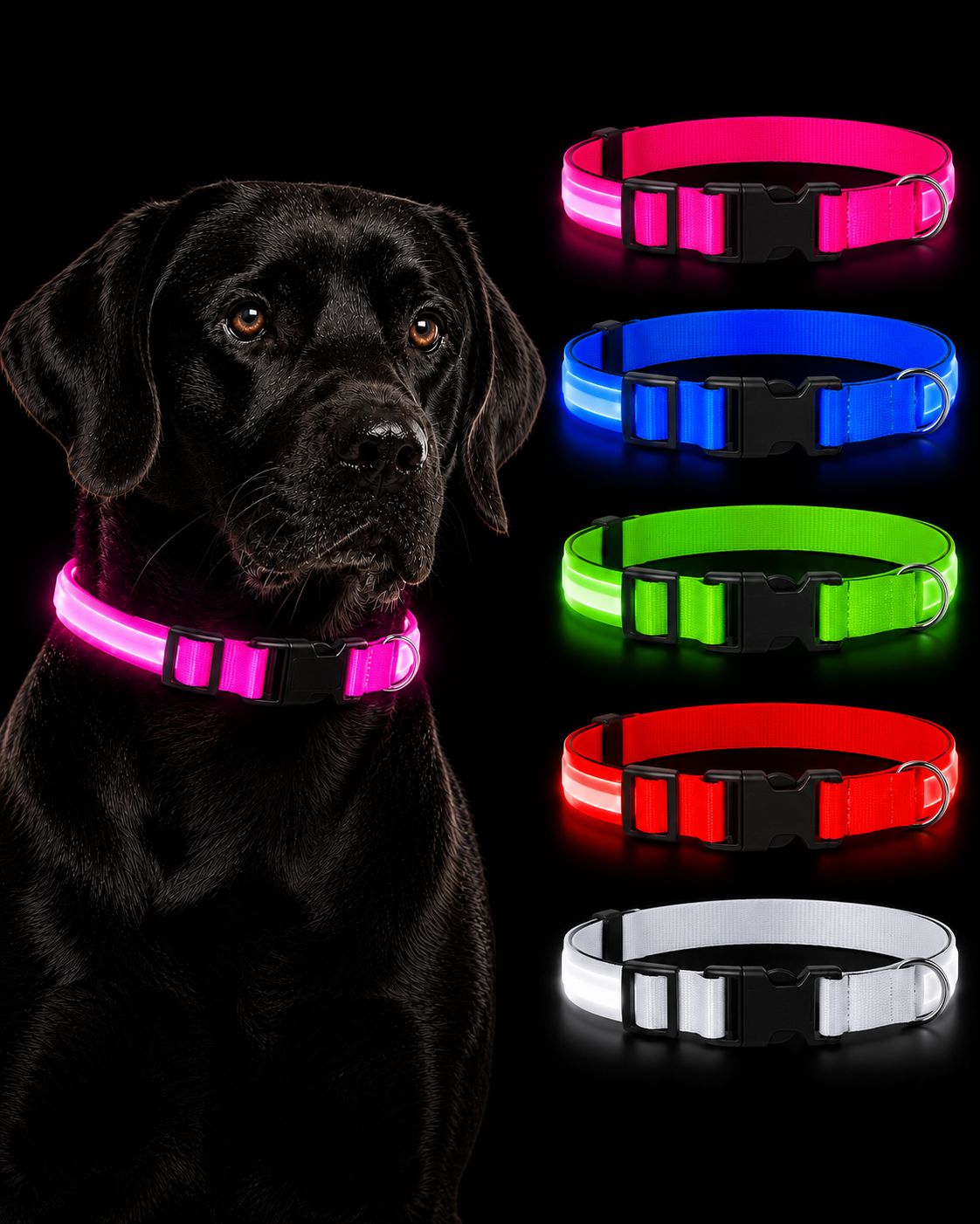 Collar LED Recargable USB para Perros — 5 Modos, Luz Nocturna Antipérdida